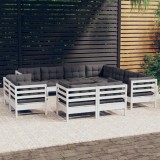 Gossi set mobilier gradina cu perne, 11 piese, alb, lemn masiv pin