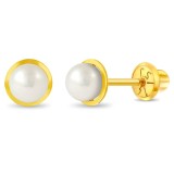 Cercei delicati Perla de Cultura de Apa Dulce 4 mm pentru Copii din aur 14 k&ndash; Inchidere Sigura cu Surub