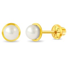 Cercei delicati Perla de Cultura de Apa Dulce 4 mm pentru Copii din aur 14 k&ndash; Inchidere Sigura cu Surub