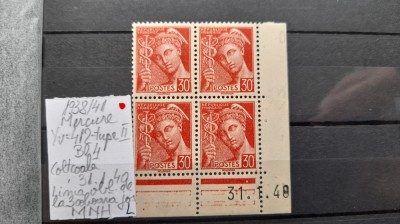 1938-1941-Franta-MercurYT412 tip II-bl4-colt coala ian. 40 MNH YT=275 E foto