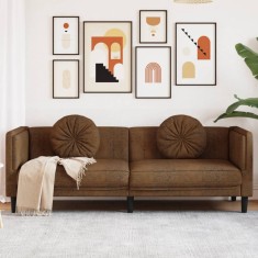 vidaXL Canapea cu perne, 3 locuri, maro, piele &icirc;ntoarsă ecologică 372651