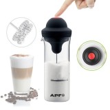 Spumator Electric de Lapte si Cafea APF&reg; &ndash; Mixer Portabil, 450ml, Pahar din Sticla Borosilicata, Alimentare pe Baterii