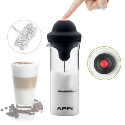 Spumator Electric de Lapte si Cafea APF&amp;reg; &amp;ndash; Mixer Portabil, 450ml, Pahar din Sticla Borosilicata, Alimentare pe Baterii foto