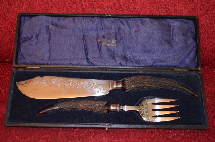 SET - CUTIT + FURCULITA + Corn + Argint - Pt. FRIPTURA - R. Hemsley - 1902 !
