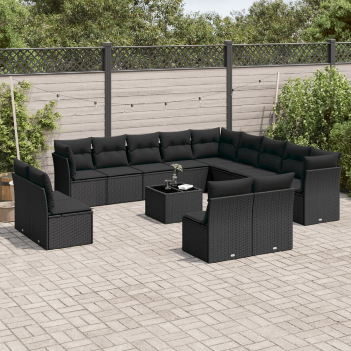 Set mobilier de gradina cu perne, 14 piese, negru, poliratan GartenMobel Dekor