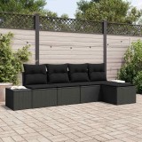 vidaXL Set de canapele pentru grădină cu pernă 5 pcs Negru