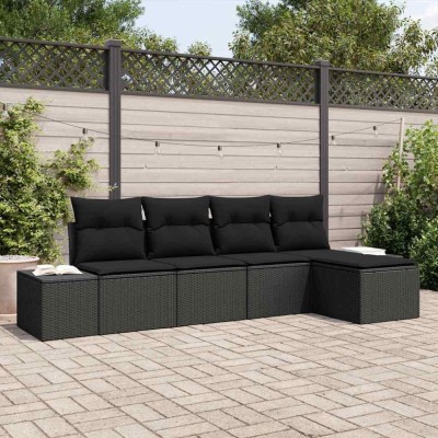 vidaXL Set de canapele pentru grădină 5 pcs Negru Rattan poli 3347023 foto