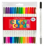 Set Carioci, Little President, Două V&acirc;rfuri, 30 Culori Intense și Pale, 15 Bucăți, Multicolor