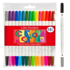 Set Carioci, Little President, Două V&acirc;rfuri, 30 Culori Intense și Pale, 15 Bucăți, Multicolor