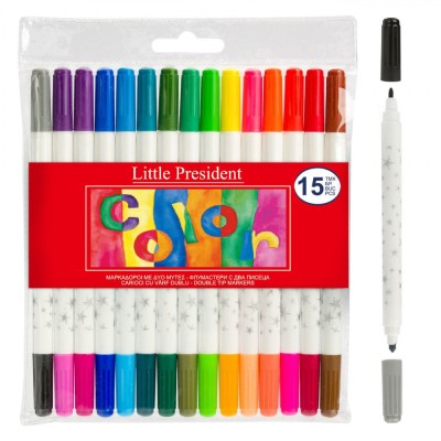 Set Carioci, Little President, Două V&amp;acirc;rfuri, 30 Culori Intense și Pale, 15 Bucăți, Multicolor foto
