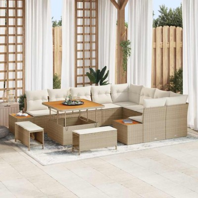 vidaXL Set de canapele pentru grădină cu pernă 12 pcs Bej Rattan poli 3362946 foto
