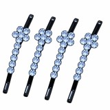 Cumpara ieftin Set 4 clame par bleu 5 x 1 cm cu pietre artificiale, model floral stralucitor, accesorii pentru fixare suvite, coc si coafuri elegante