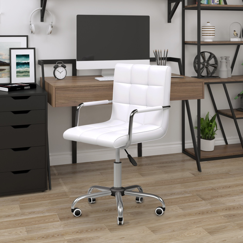HomCom scaun de birou captusit, cu roti, reglabil, alb | Okazii.ro