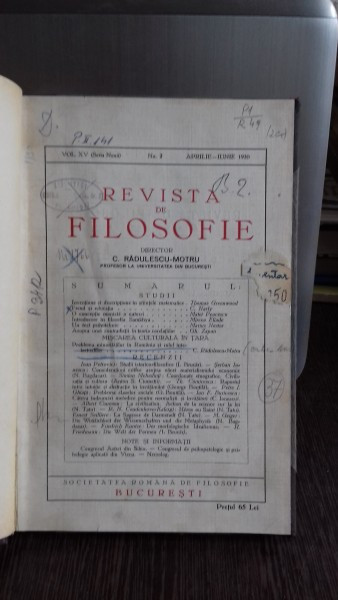 REVISTA DE FILOSOFIE NR.2/1930, aprilie-iunie, articol Mircea Eliade