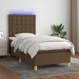 vidaXL Pat cu arcuri, saltea și LED, maro &icirc;nchis, 90x200 cm, textil
