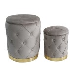 Cumpara ieftin Set 2 tabureti catifea gri 31 x 38, 42 x 52 cm