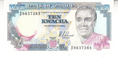 M1 - Bancnota foarte veche - Zambia - 10 kwacha - 1989 foto