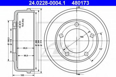 Tambur frana FORD TRANSIT bus (FD, FB, FS, FZ, FC) (2000 - 2006) ATE 24.0228-0004.1 foto