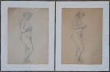 Pereche schite nuduri - semnate Jan Bauch 1934, Portrete, Carbune, Altul