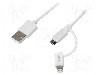 Cablu mufa Apple Lightning, USB A mufa, USB B micro mufa, {{Versiune}}, lungime 1m, alb, LOGILINK - CU0118
