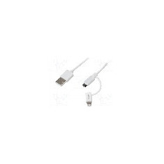 Cablu mufa Apple Lightning, USB A mufa, USB B micro mufa, {{Versiune}}, lungime 1m, alb, LOGILINK - CU0118