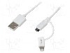 Cablu mufa Apple Lightning, USB A mufa, USB B micro mufa, {{Versiune}}, lungime 1m, alb, LOGILINK - CU0118 foto