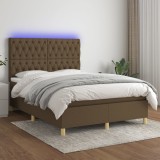 Cumpara ieftin Pat cu arcuri, saltea și LED, maro &icirc;nchis, 140x200 cm, textil