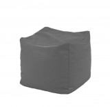 Fotoliu taburet cub Dark Grey gama Premium PU umplut cu perle polistiren, PufRelax