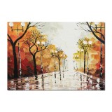 Peisaj citadin, strada cu felinare, 70x50cm tablou pictat manual ulei pe panza