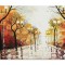 Peisaj citadin, strada cu felinare, 70x50cm tablou pictat manual ulei pe panza