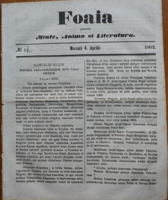 Ziarul Foaia pentru minte , inima si literatura , nr. 12 , 1862 , Samuel Klein foto