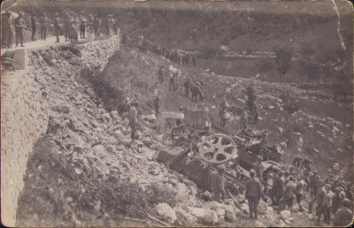 P592 Poză accident mortier greu austro-ungar Skoda 305 mm front Italia foto