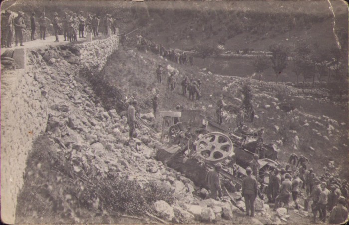 P592 Poză accident mortier greu austro-ungar Skoda 305 mm front Italia