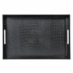 Tava de Servit Dreptunghiulara, Model Texturat, Negru, Dimensiuni 38x25x2cm foto