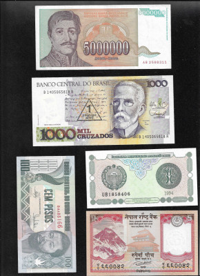Set 5 bancnote de prin lume adunate (cele din imagini) #213 foto