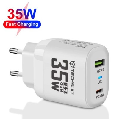 Incarcator Priza GaN, USB, Type-C, 35W - Techsuit (CHPD174) - White foto
