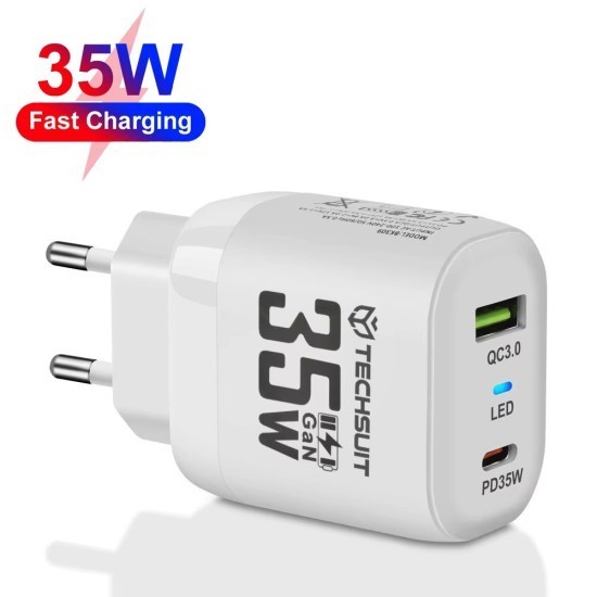 Incarcator Priza GaN, USB, Type-C, 35W - Techsuit (CHPD174) - White