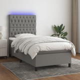 Gossi pat cu arcuri, saltea si led, gri inchis, 100x200 cm, textil