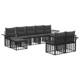 vidaXL Set de canapele de exterior 9 pcs Negru și Gri &icirc;nchis Poliester 3437773