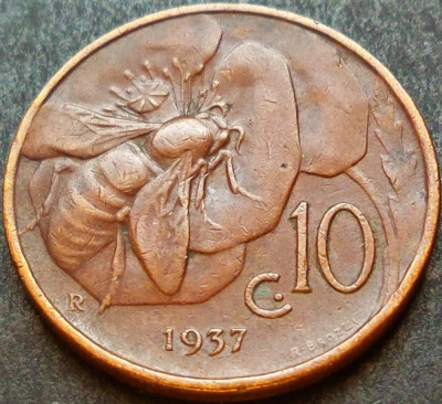 Moneda istorica 10 CENTESIMI - ITALIA, anul 1937 * cod 1673 = MAI RARA! foto