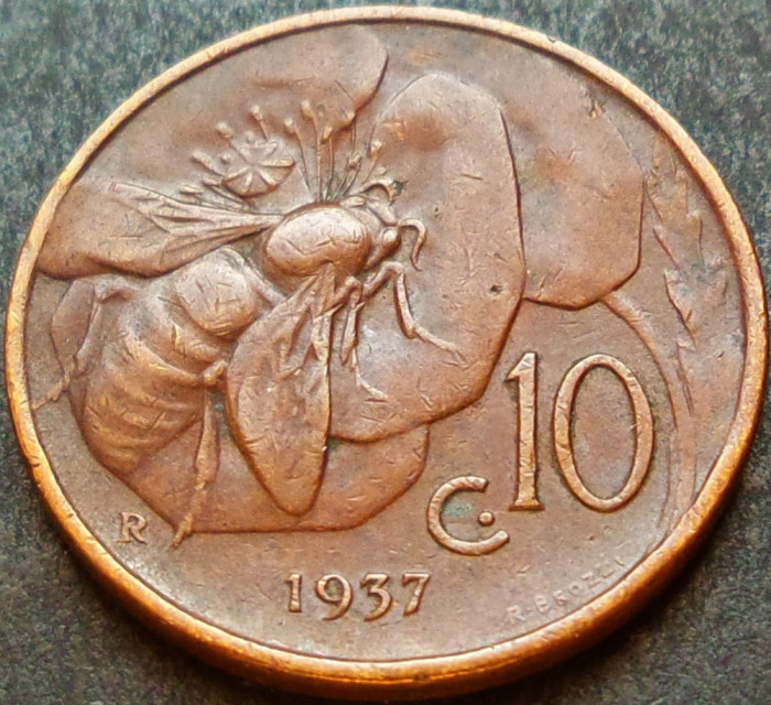 Moneda istorica 10 CENTESIMI - ITALIA, anul 1937 * cod 1673 = MAI RARA!