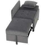 HOMCOM Fotoliu Extensibil 4 &icirc;n 1 Tapițat, Rabatabil 3 Poziții, Catifea cu Roți, 73x90x83 cm, Gri &Icirc;nchis | Aosom Romania