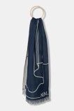 MM eșarfă din amestec de l&acirc;nă CORONA culoarea bleumarin, cu imprimeu, 2526546027600