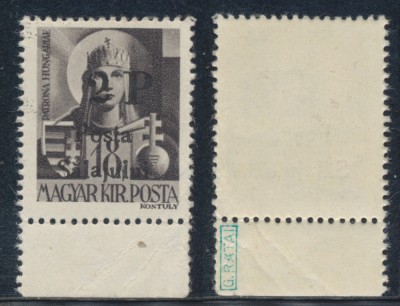 Ardealul de Nord 1945 Posta Salajului timbru local 2P pe 18 filler cu supratiparul original in tus negru mat MNH cu margine de coala foto
