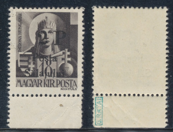 Ardealul de Nord 1945 Posta Salajului timbru local 2P pe 18 filler cu supratiparul original in tus negru mat MNH cu margine de coala