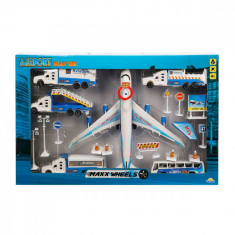 Set de joaca aeroport si avion albastru cu lumini si sunete, Maxx Wheels