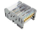 Bloc de distribuție cu 4 piste și 28 borne, gri, 100A