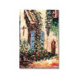 Tablou pictat manual, Alee cu flori, 90x60cm ulei pe panza in cutit efect 3D, gata de expus pe perete