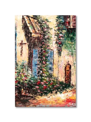 Tablou pictat manual, Alee cu flori, 90x60cm ulei pe panza in cutit efect 3D, gata de expus pe perete foto