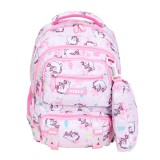 Ghiozdan cu 3 compartimente si penar inclus, Mesco, Unicorn, Roz